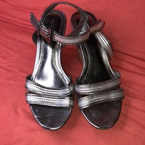 Franco Sarto Silver Metallic Cork Wedges